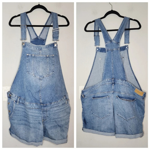 H&M Maternity Denim Overall Shorts Shortalls Women's size XXL Medium Wash - Picture 1 of 16
